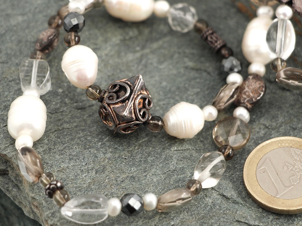 natur! mit gro\u00dfem Quarz BergKristall durchsichtig Schmuck Ketten Perlenketten Elegante Perlenkette 