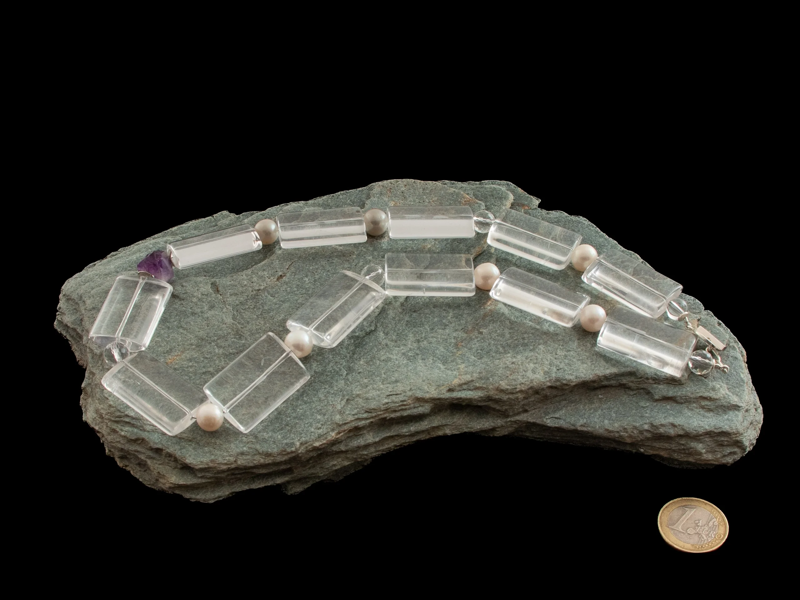 Bergkristall-Kette mit Amethyst & Perlen