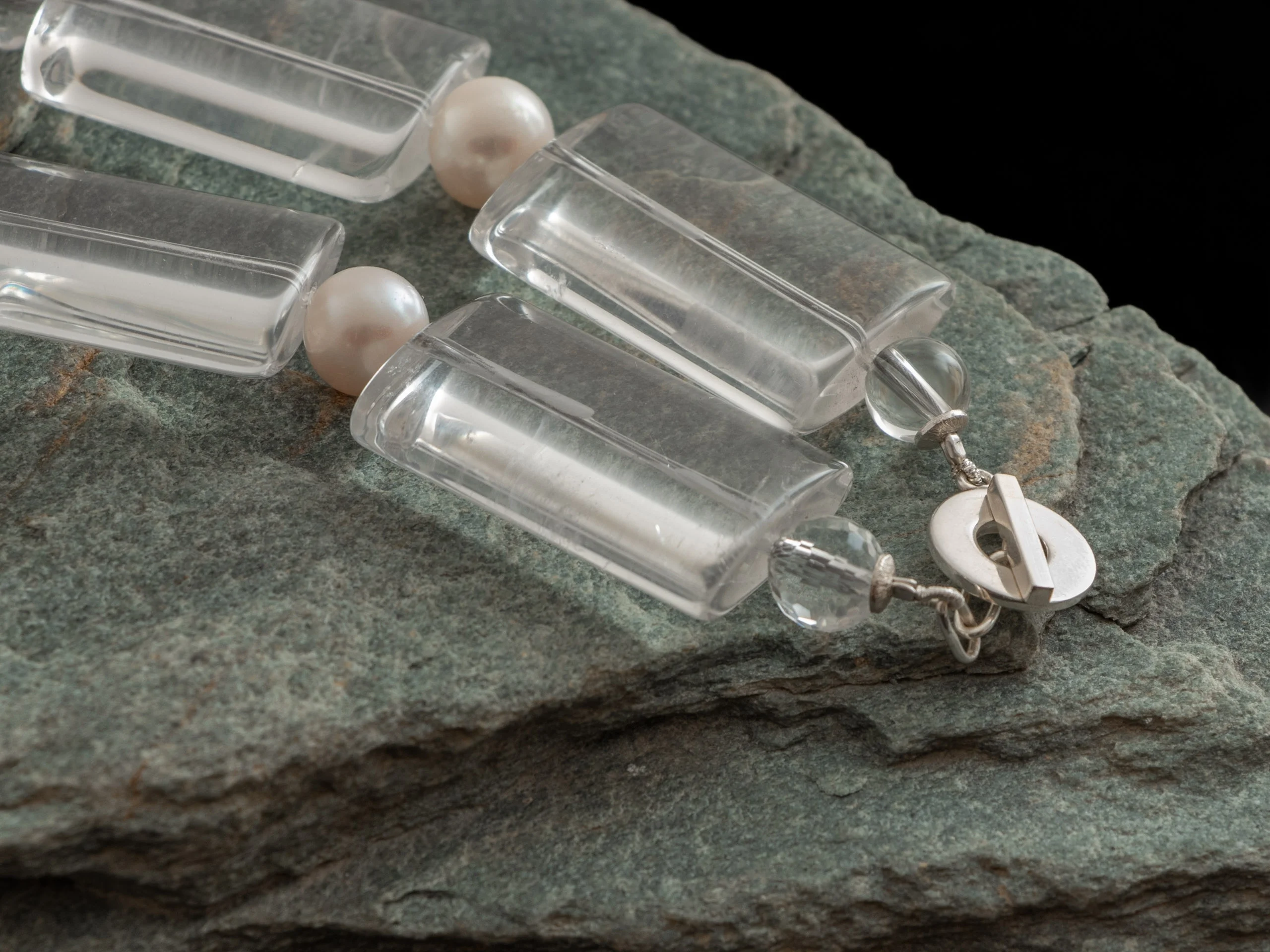 Bergkristall-Kette mit Amethyst & Perlen