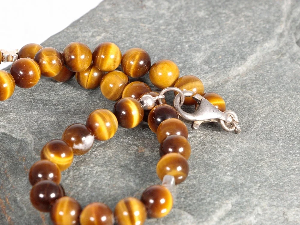 Tiger's eye necklace with silver charms