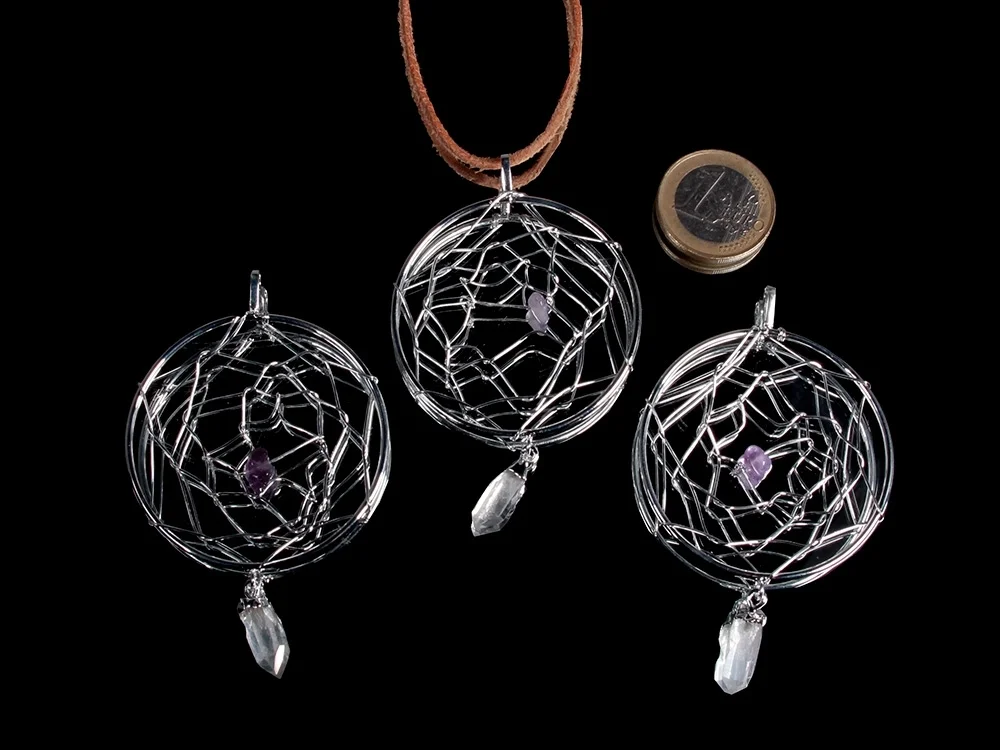 Bergkristall/Amethyst Traumfänger Anhänger - Silber