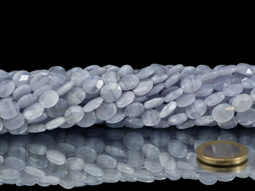 Chalcedon facettierte Ellipsen Kettenstrang