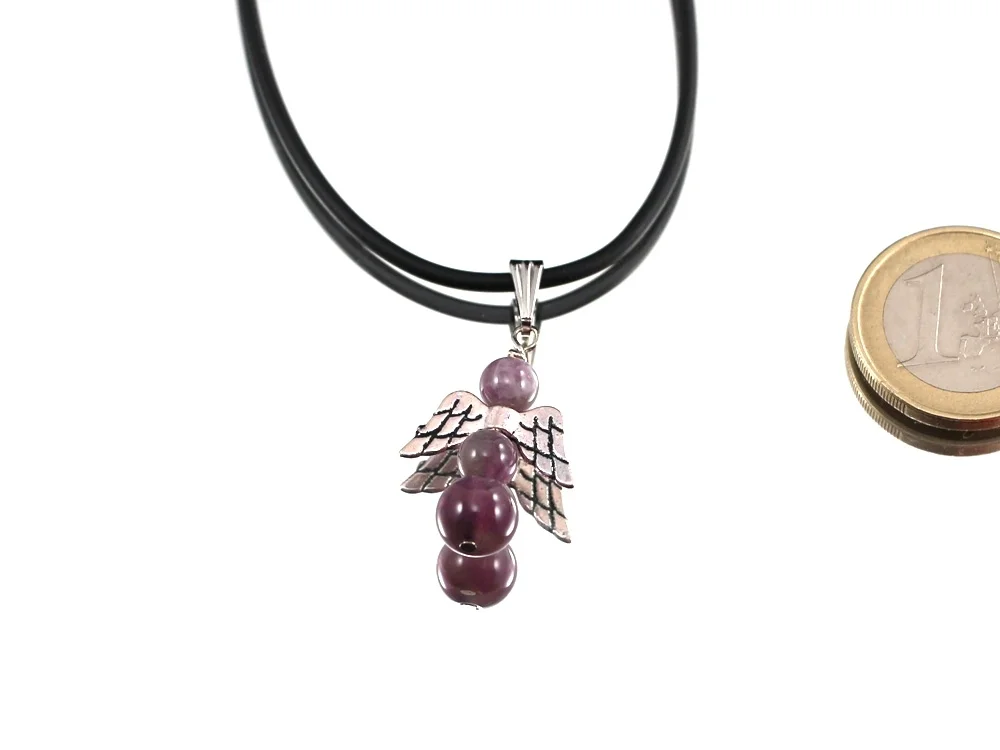 Amethyst Engelanhänger am Kautschukband