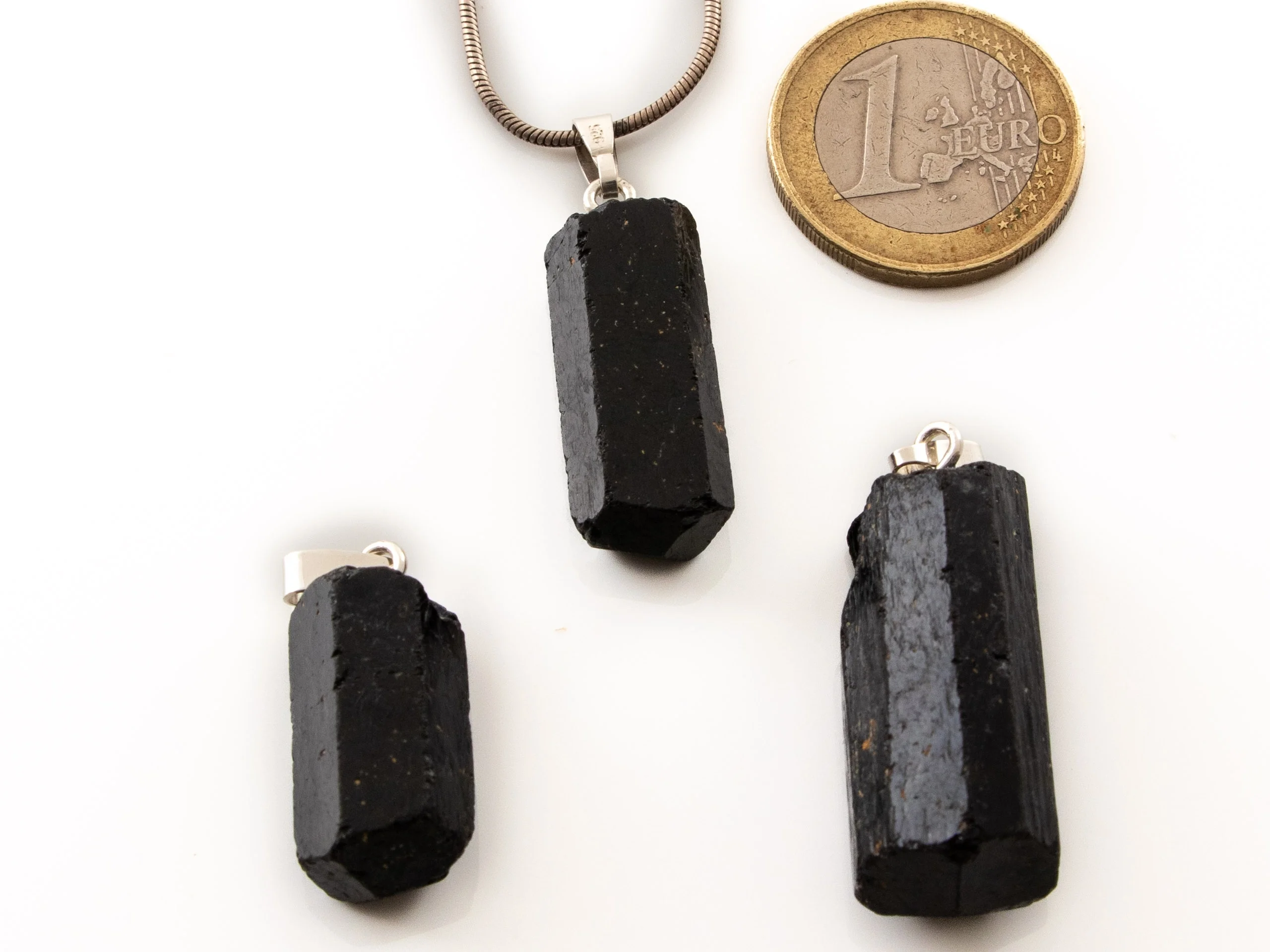 Turmalin schwarz (Schörl) Kristall Anhänger 925 Silber