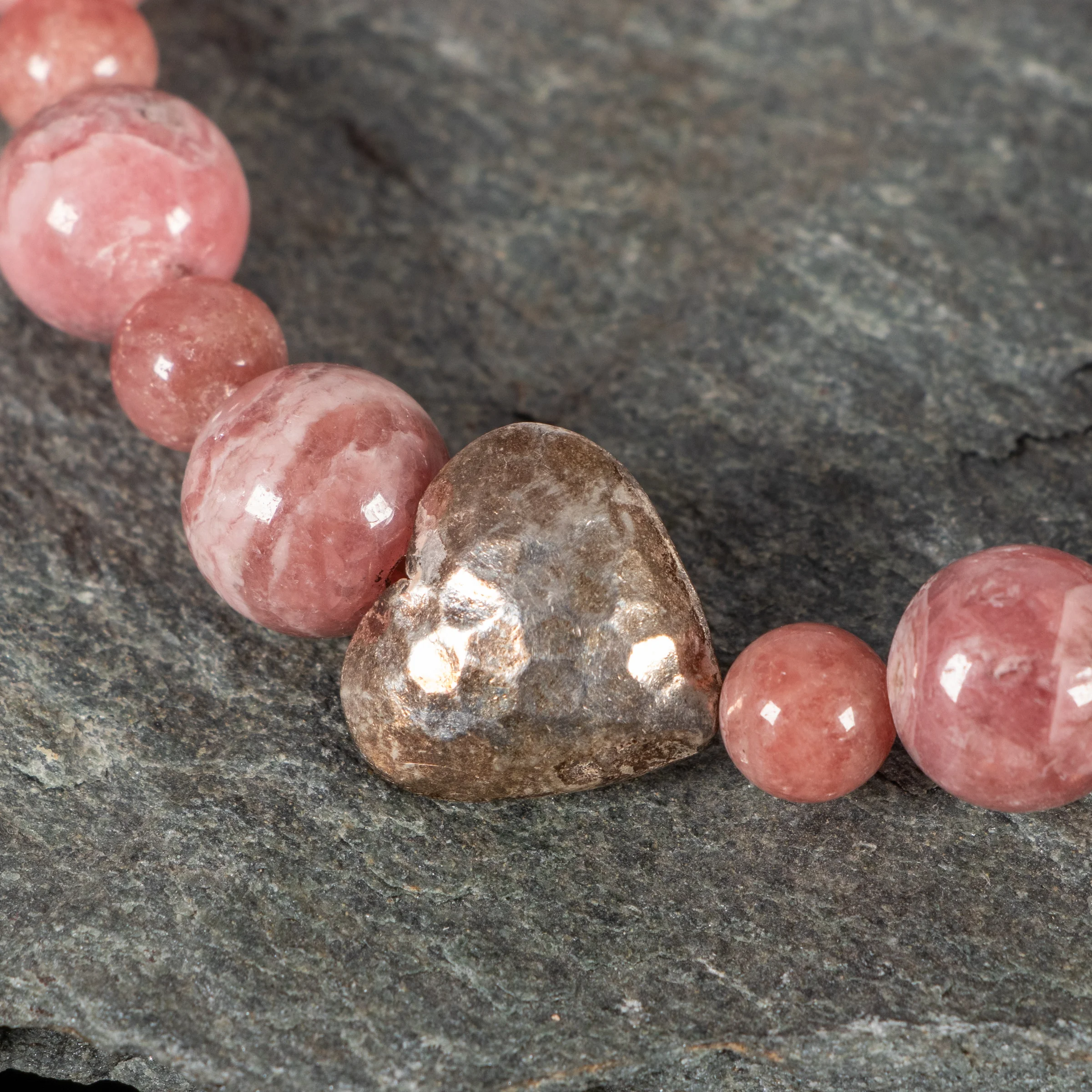 Rhodochrosit Armband mit Bergkristall und Silberherz