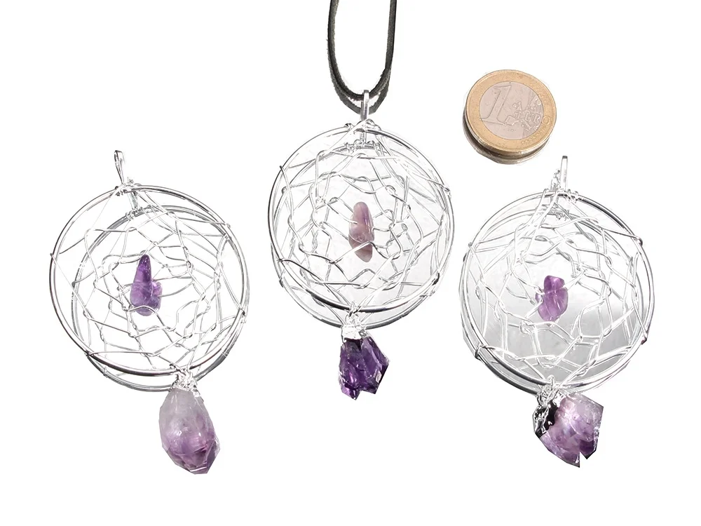 Amethyst Traumfänger Anhänger - silber/gold