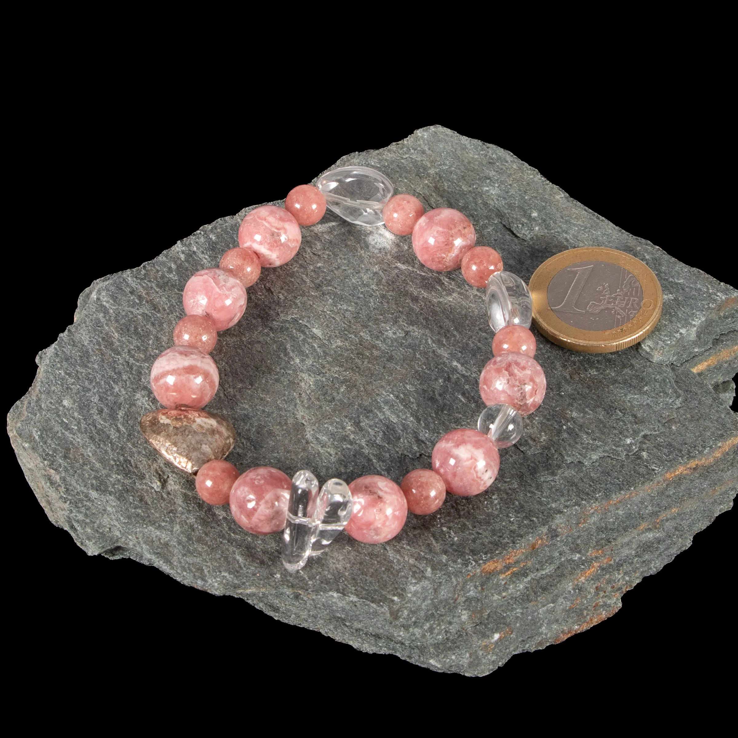 Rhodochrosit Armband mit Bergkristall und Silberherz