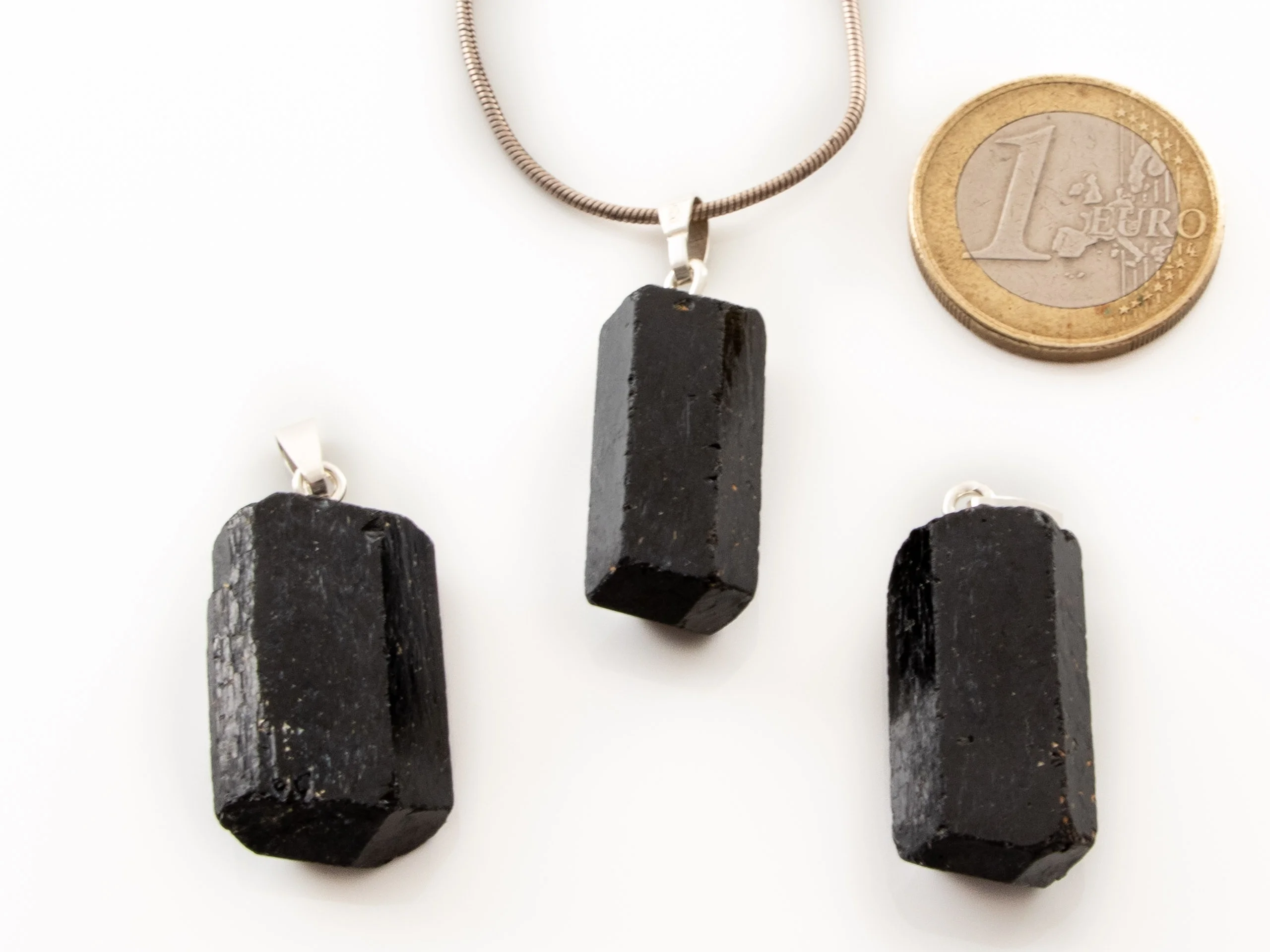 Turmalin schwarz (Schörl) Kristall Anhänger 925 Silber