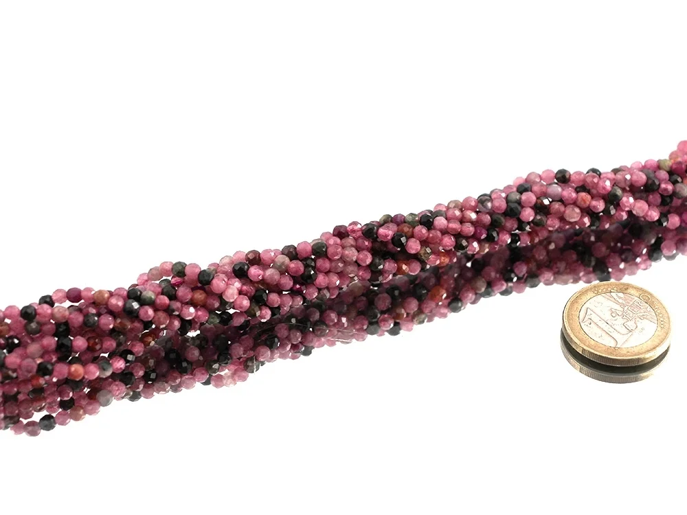Multicolor tourmaline 3 mm faceted beaded strand**