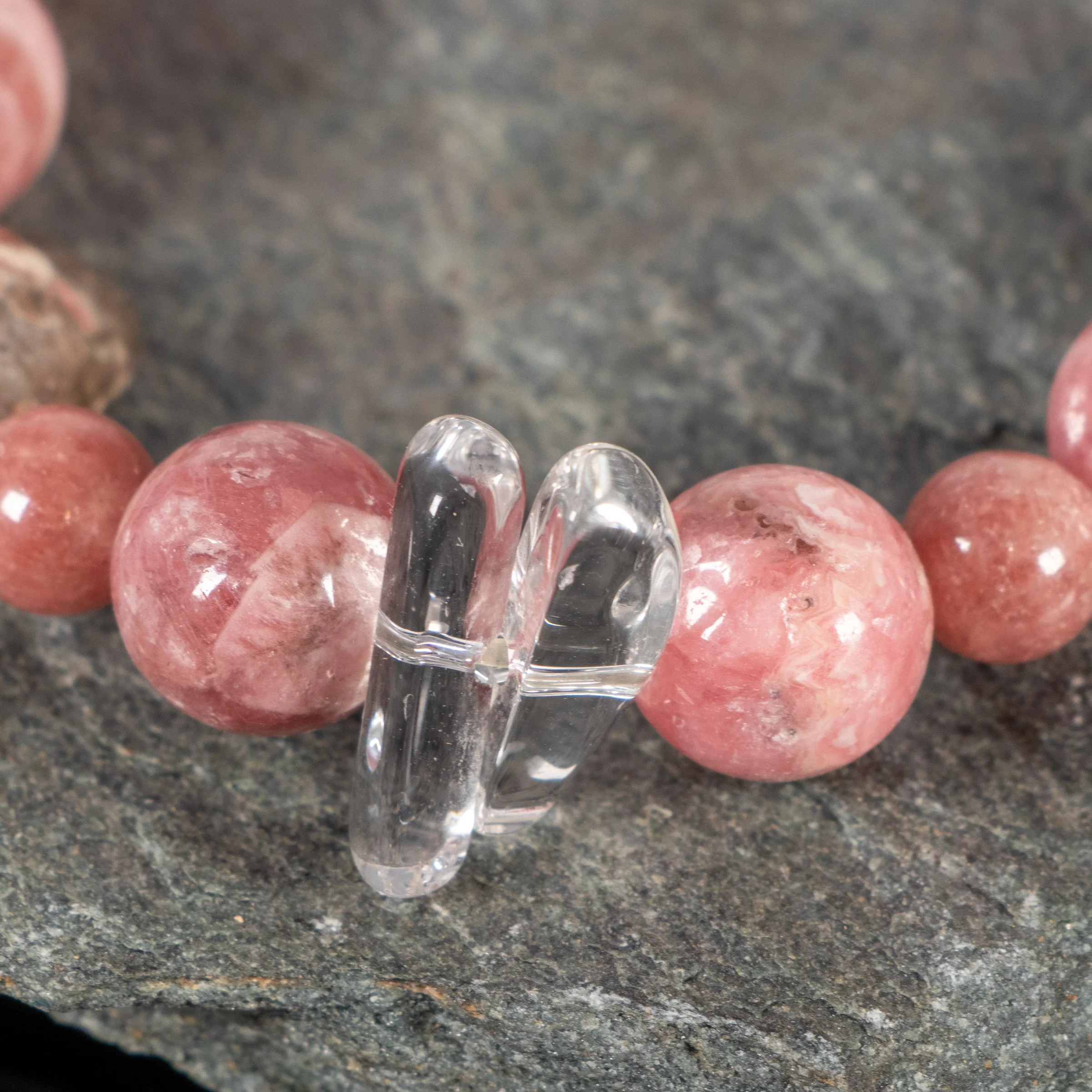 Rhodochrosit Armband mit Bergkristall und Silberherz